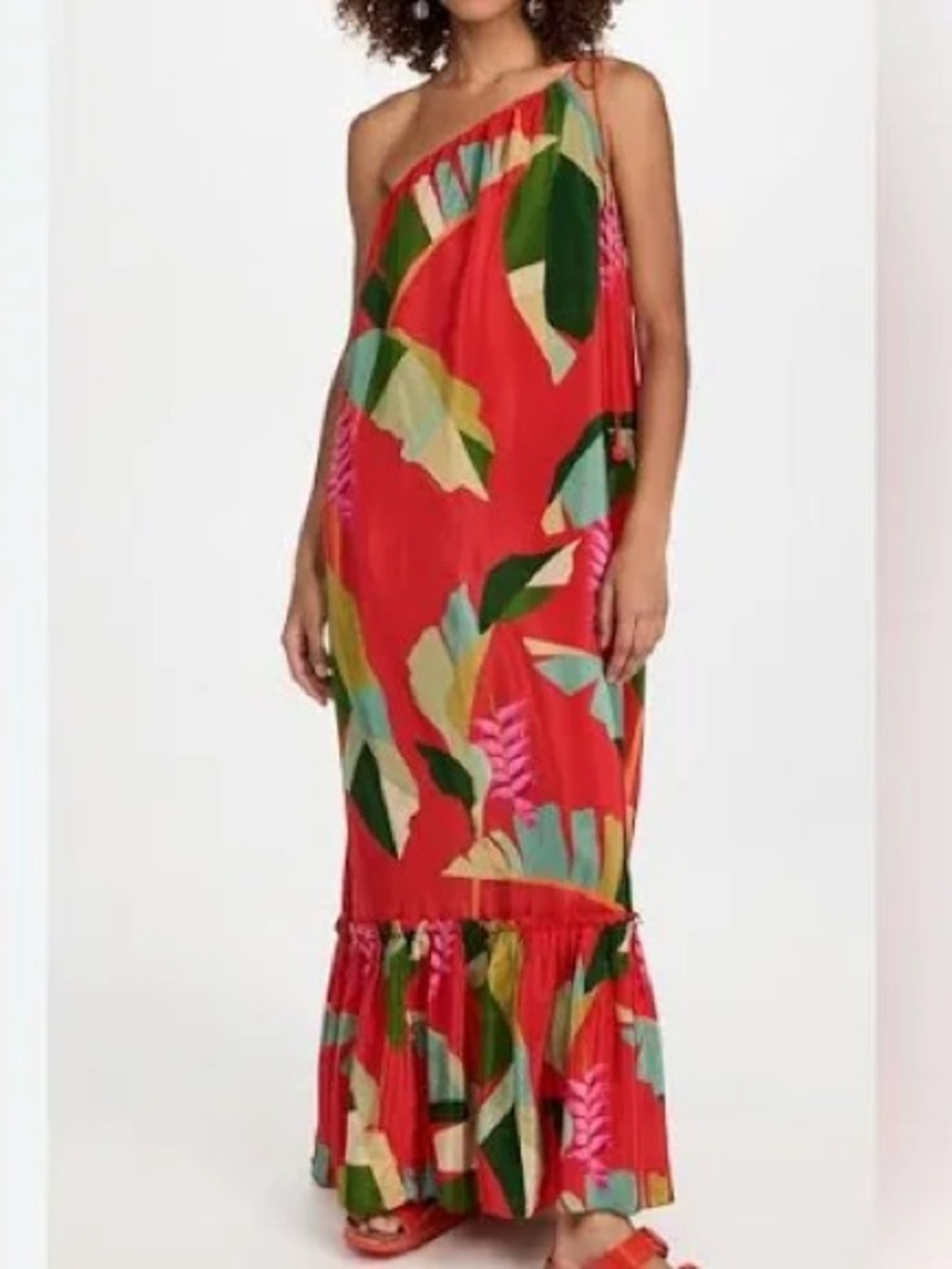 Red One-Shoulder Tropical Maxi Dress - Farm Rio